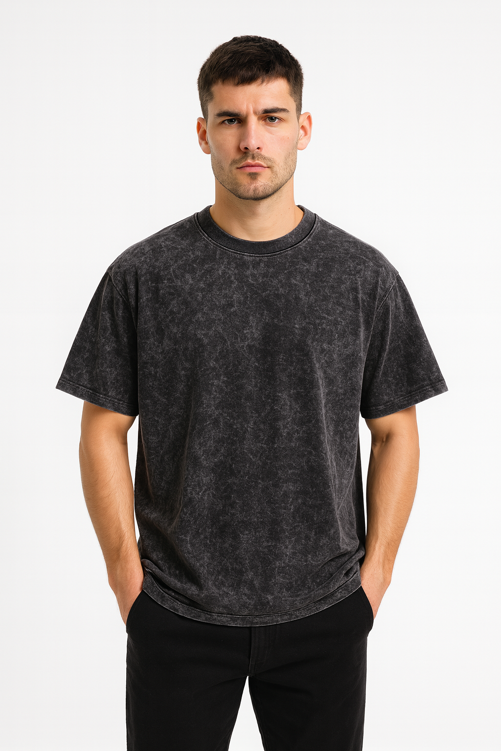 Advester 240 GSM Pure Cotton Men's Black Oversized Acidwash T-Shirt
