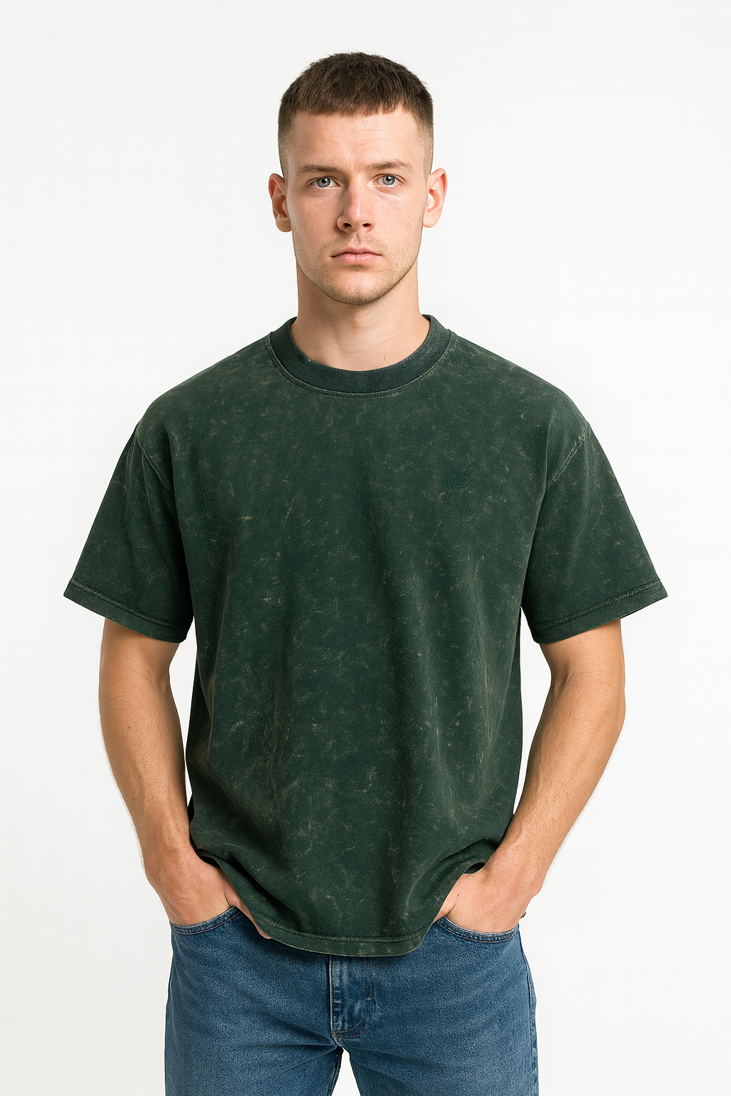 Advester 240 GSM Pure Cotton Men's Bottle Green Oversized Acidwash T-Shirt
