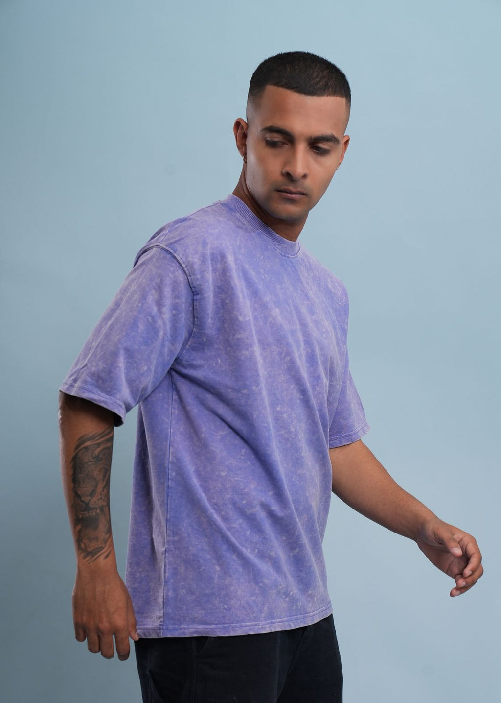 Advester 240 GSM Pure Cotton Men's Vista Blue Oversized Acidwash T-Shirt