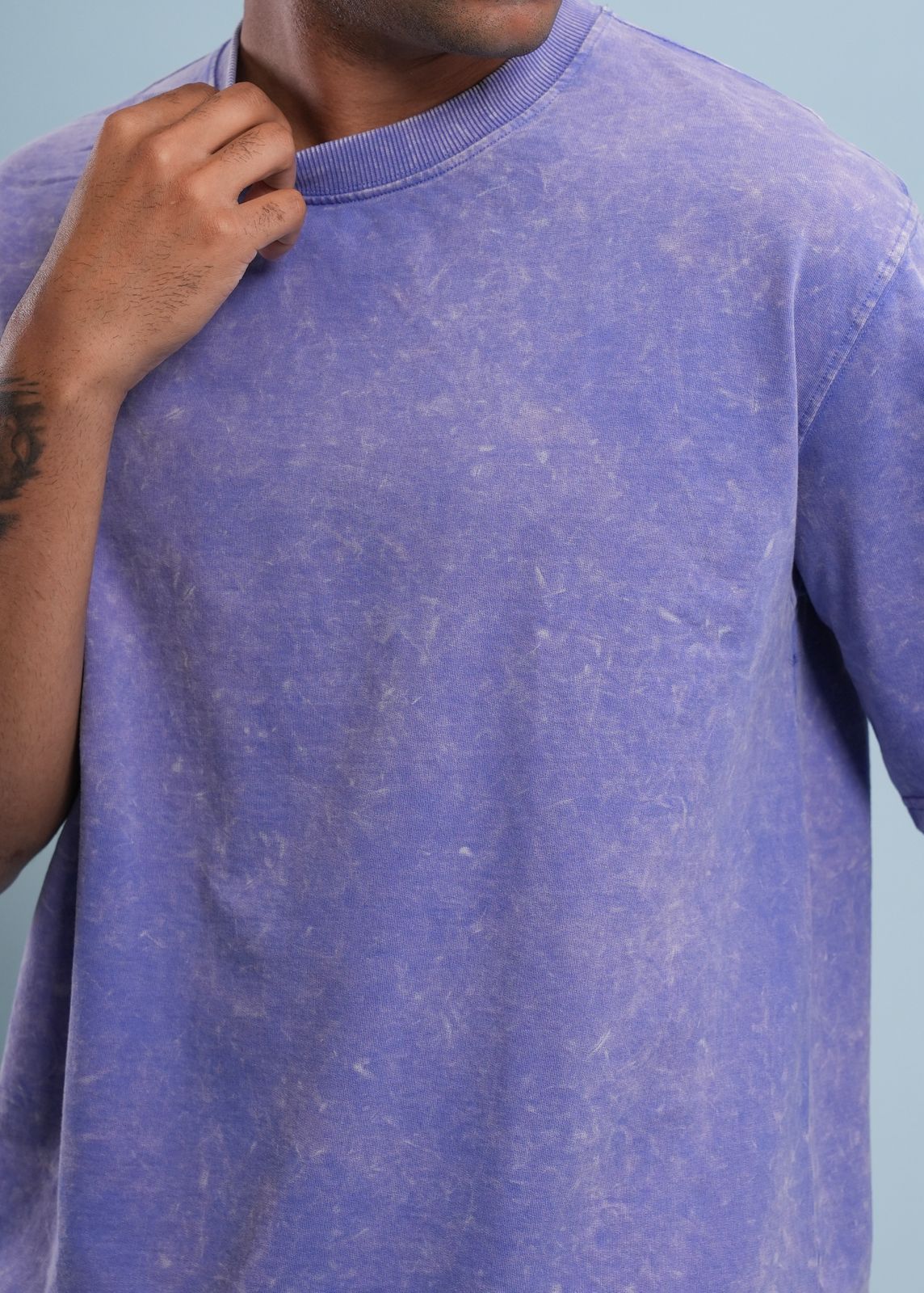 Advester 240 GSM Pure Cotton Men's Vista Blue Oversized Acidwash T-Shirt